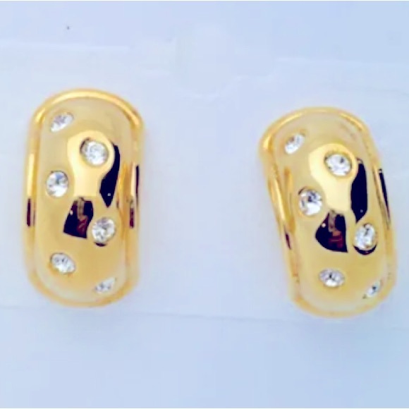 Nolan Miller Vintage Gold Plated Clear Crystal Half Loop Pierced Earrings - Picture 8 of 8